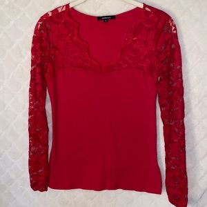 Red Long Sleeved Lace Top
